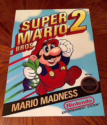 Super Mario Bros 2 NES Box Art Retro Video Game 24  Poster Print Nintendo 80s • $14.99