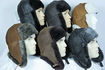 6 COLORS REAL SHEEPSKIN SHEARLING LEATHER FUR HAT Winter Trapper Ushanka M-3XL • $29