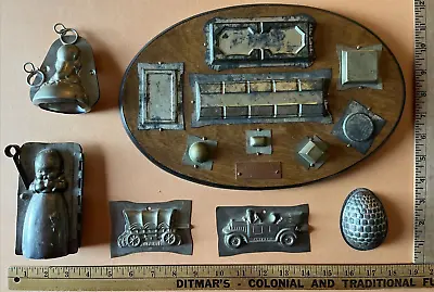 13 VTG Rare Metal Chocolate Mold Lot 8 Mounted Baby/Duck/Wagon/Car Good Cond. • $53