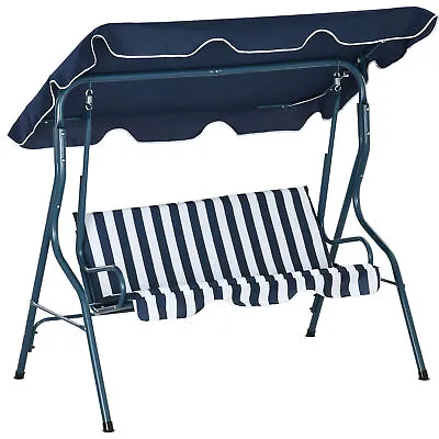 Outsunny 3-person Garden Swing Chair W/ Adjustable Canopy Blue Stripes • £73.99