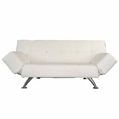 Venice Faux Leather Sofa Bed In White With Chrome Metal Legs • £229.95