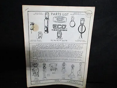 ECO Tireflator 93 94 95 97 98 Factory Parts List Gas Station Tire Air Meter Pump • $10