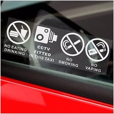 £2.86 • Buy 2 X Stickers Taxi No Smoking Vaping Eating Drinking CCTV Window Reverse Signs T1