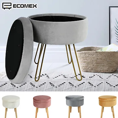 $39.99 • Buy ECOMEX Round Storage Stool Ottoman Foot Rest Vanity Seat Removable Lid Velvet