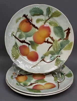 Set Of 3 K&G Keller Guerin Luneville PLATES Majolica Barbotines Embossed APRICOT • $59.95