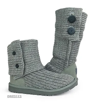 UGG Classic Cardy Grey Knit Boots Kids Size 6 (Fits Womens Size 7) *NEW* • $94.95