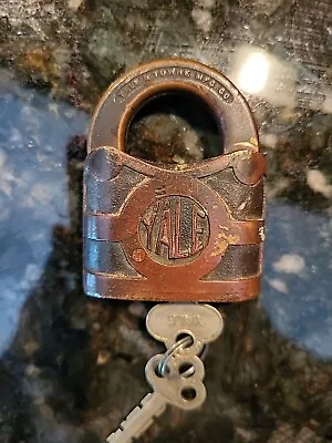 Antique Brass Yale Towne Mfg Co Padlock With 2Keys Vintage Large Lock Made  USA • $26