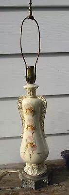 Antique Porcelain Table Lamp Tall Urn Shaped Hand Painted Iris Flower Gold Trim • $89.99