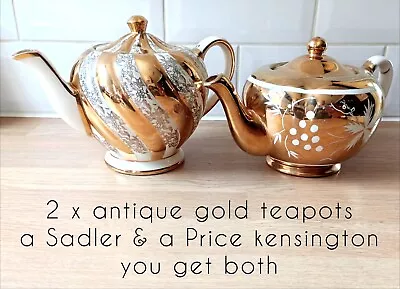 2 X ANTIQUE GOLD LUSTER TEAPOTS PRICE KENSINGTON & SADLER • £5