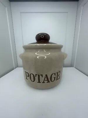 Vintage Soup Or Potage Crock With Lid.  Tan With Brown Lid By National Silver Co • $15.99