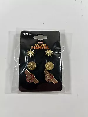 3 Pairs Marvel Comics Captain Marvel Enamel Gold Earring Set New • $15.99