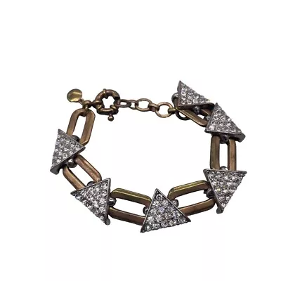 J. Crew Pave Rhinestone Triangle Chunky Bangle Bracelet Lobster Clasp Gold Tone • $20