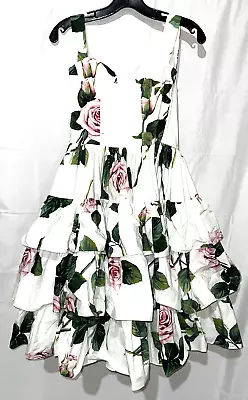 New NWT Dolce & Gabbana Rose Floral Bustier Tiered Ruffle Midi Dress US 0 IT 36 • $1191.88