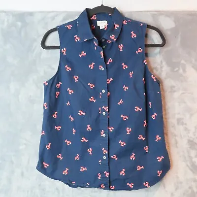 J CREW Shirt Womens Medium Navy Red Lobster Nautical Sleeveless Button Up Top • $25.88