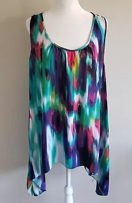Maurices Top Tank Tunic Bright Artsy Abstract High Low Hem Plus Size 3 3X Straps • $8.99