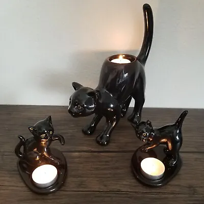PartyLite Black Cat Tealight Candle Holder Set Kitty Katty P9415 90460 90581 Lot • $101.08