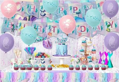 Mermaid Tail Birthday Party Decorations Banner Supplies Cupcake & Cake Toppers  • $6