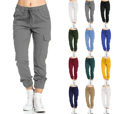 Plus Size Womens Elastic Waist Stretchy Trousers Ladies Cargo Combat Work Pants • £3.99