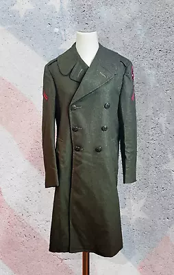 Original WW2 2nd Marines Serge Green Winter Wool Service Uniform Long Overcoat • $264.95