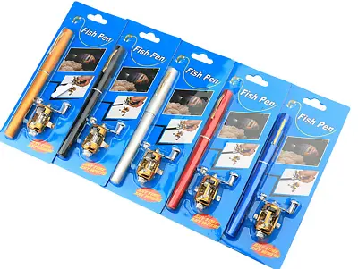 Mini Pocket Fish Pen Shape Portable Aluminum Alloy Fishing Rod Pole Reel • $14.99
