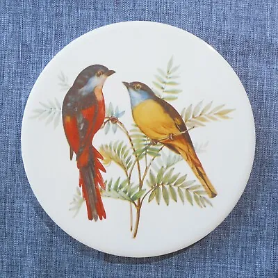 H & R Johnson Round Tile Trivet From ENGLAND Exotic Songbirds Wildlife Blue Bird • $9.99