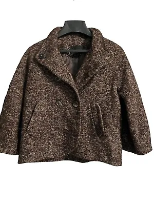 Women’s BCBG Maxazria Size M  Brown Tweed Jacket 3/4 Sleeve Wool Blend • $32.50