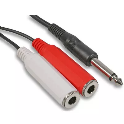 SHORT 50cm 6.35mm MONO 1 Male To 2 X Female Sockets 1/4  Jack Y Splitter Adapter • £4.95