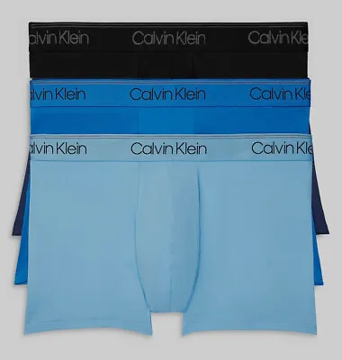 $44 Calvin Klein Underwear Men's Blue 3-Pack Microfiber NB2569 Low-Rise Trunks L • $16.78