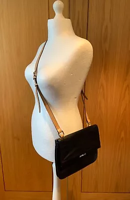 M&S Autograph 100% Leather Black Crossbody Messenger Bag VGC Adjustable Strap • £24.95