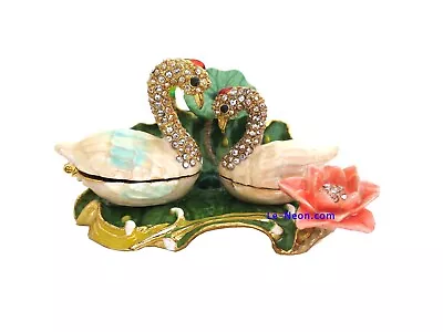 Bejeweled   Swan Love   Hinged Metal Enameled Rhinestone Trinket Box • $22