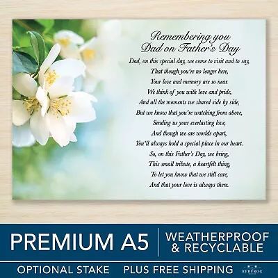 Fathers Day Dad Memorial Grave Card Graveside Dad In Heaven Waterproof Eco Card • £5.99