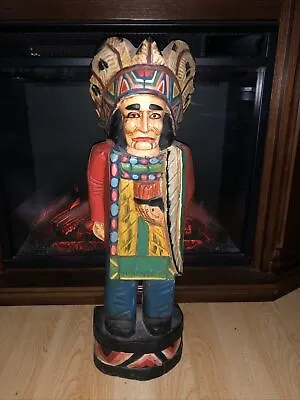 Tobacco Vintage Cigar Store Indian Countertop Statue Collectible Wood Carved • $249.95