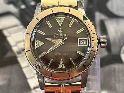 Vintage Zodiac Sea Wolf With 9K Solid Gold Bezel • $399.95