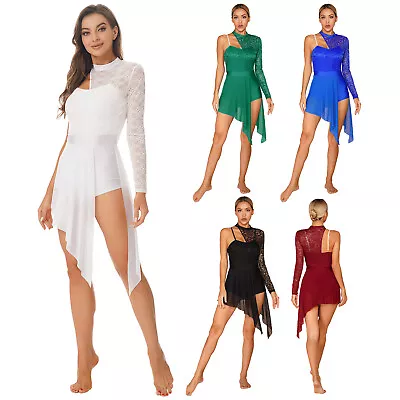 Women Lyrical Latin Dance Dress Asymmetric Skirted Leotard Contemporary Costume • £5.51