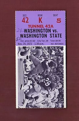 1973 UNIVERSITY OF WASHINGTON Vs.  W.S.U.  College Football Ticket 11/24/73 • $3.50