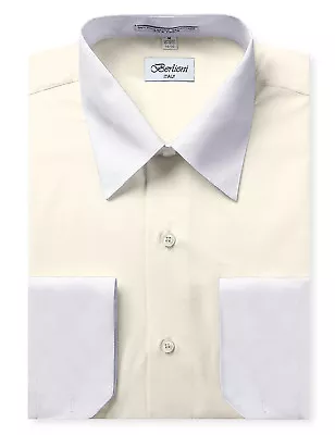 Berlioni Italy Men's Premium Classic White Collar & Cuffs Two Tone Dress Shirt • $26.24