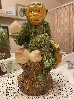 12  Ceramic Green Majolica Monkey W/Bag Of Fruit Statue • $64.99