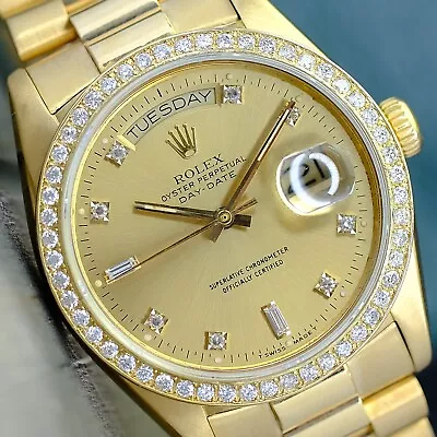 Rolex Men's Day-date  Gold Watch Factory Diamond Dial Bezel 36mm Presidential • $19299