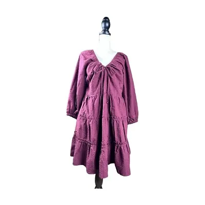 Madewell Three Tiered Midi Ruffle 3/4 Sleeve Dress Size 12 Burgundy • $50