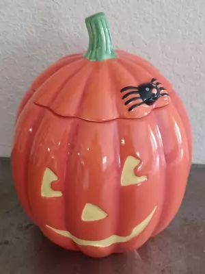 Hallmark Halloween Pumpkin Ceramic Canister Cookie Jar 7.5  Tall • $8.99