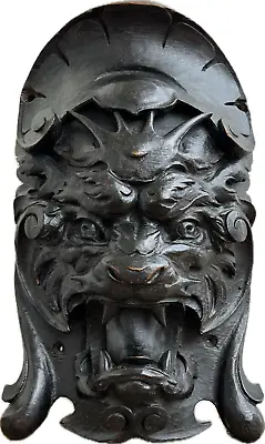 XLarge Carved Wood Wall Plaque French Gothic  Lions Head - Gargoyles -  14 1/2  • $475