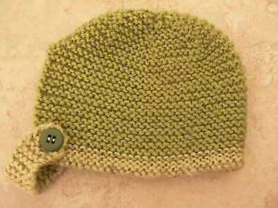 Brand New Hand Knitted Olive Green Baby Bonnet 0-3 / 3-6 / 6-9 Months • £3.25