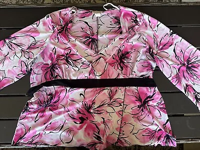 MKM Designs Women's Plus Pink Floral Tie-Back Blouse Size 3X • $9.99