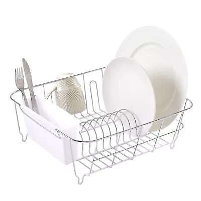 Metal 2 Piece Dish Drying Rack Set Drainer With Utensil Holder Simple Easy To... • $26.32