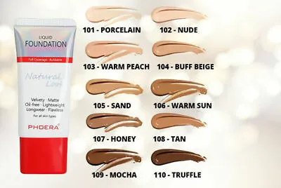 £4.95 • Buy PHOERA Matte Liquid Skin Foundation Full Coverage Long Lasting Light Face Makeup
