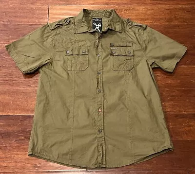 Marc Ecko UNLTD Cut Sew Green 2 Pocket Mens Large Button Logo Short Sleeve Shirt • $18.74