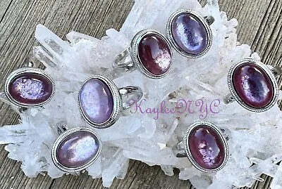 Wholesale Lot 7 Pcs Natural Purple Lepidolite White Bronze Rings Crystal • $26