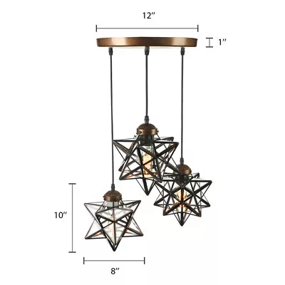 Antique Moravian Star Pendant Light Metal Glass Shade Lamp Ceiling Lights USA • $83.60