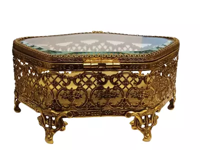 Vintage Matson Gold Tone Filigree Jewelry Or Trinket Box • $60