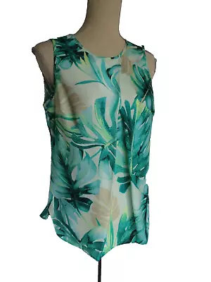 Chico's 00 Top  Silky Scoop Neck Tank Shell Cami  Teal Leaves Hawaii Tropical • $25